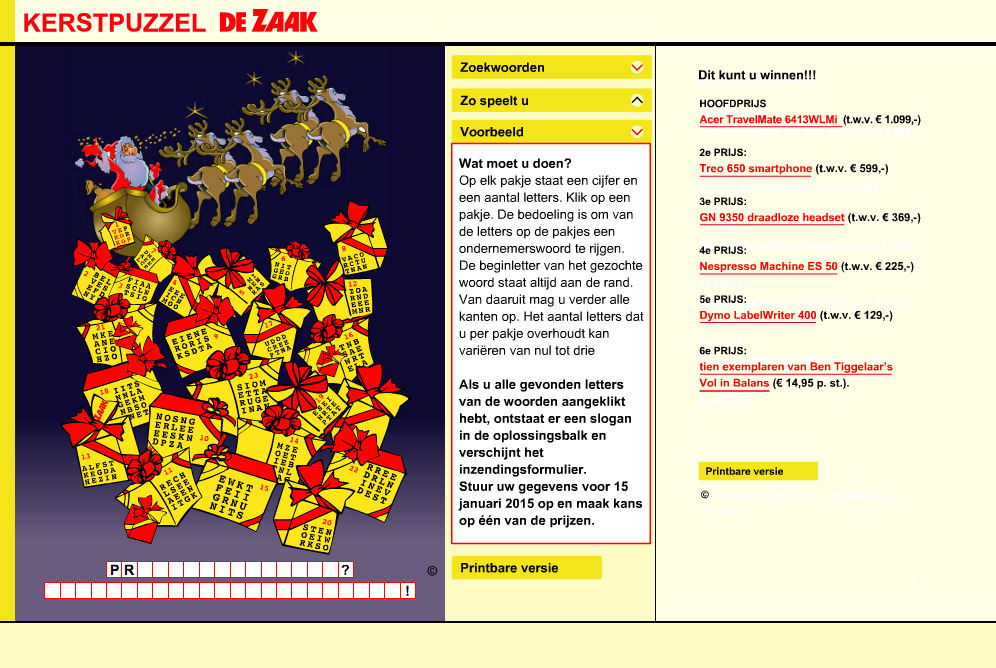 online kerstpuzzel De Zaak
